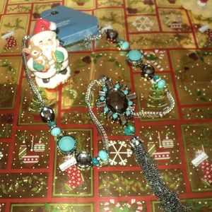 New Vera Wang Turquoise/Black Tassel Necklace